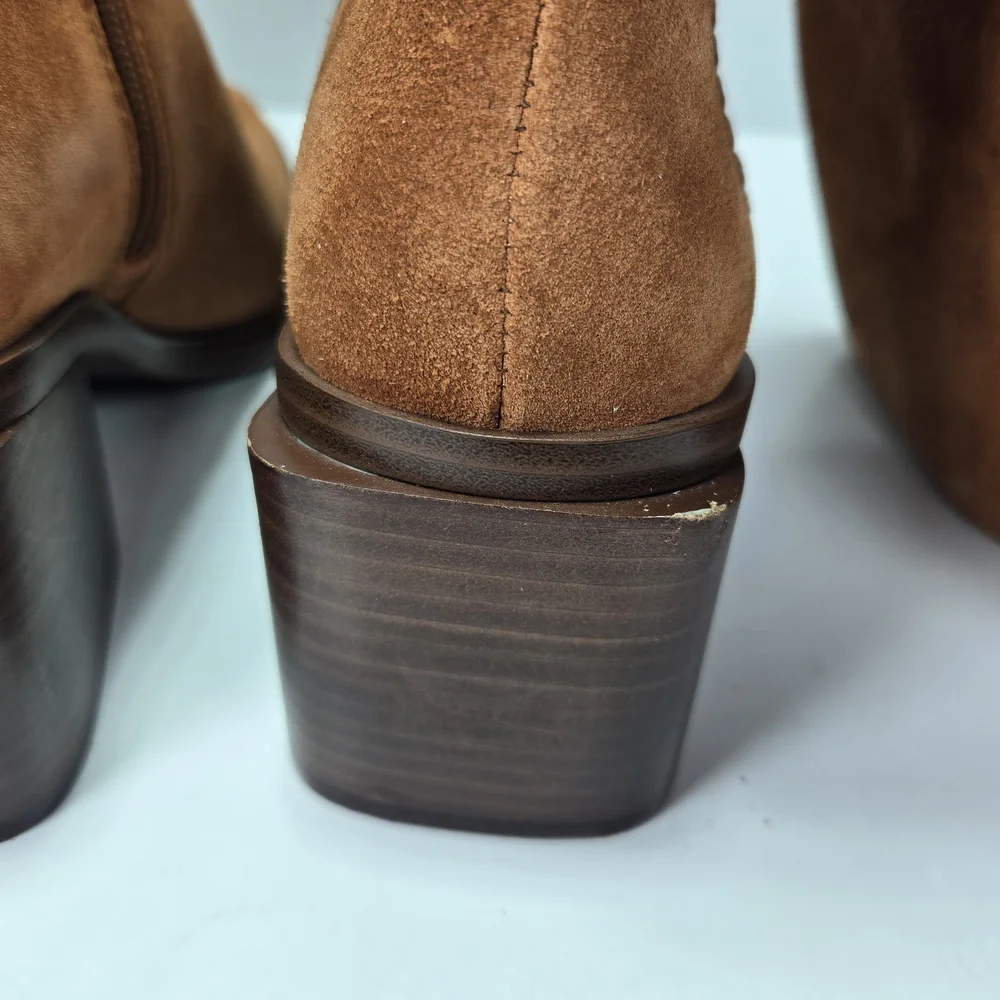 Vince Camuto Kaleeca Warm Caramel Suede Tall Riding Cowgirl Boots Size 5 - Picture 12 of 16